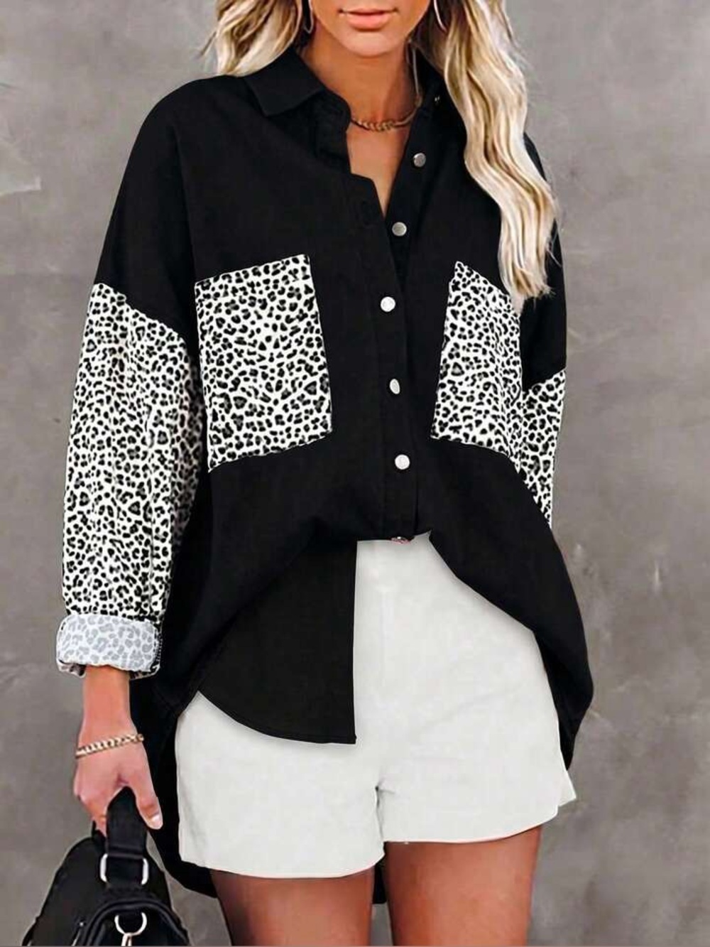 Vici Black Leopard Contrast Shacket